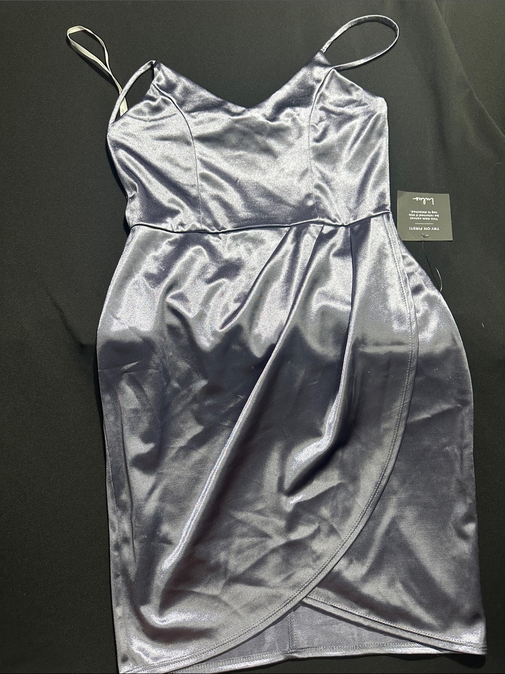 Lulu's Satin Mini Slip Dress in Slate Blue